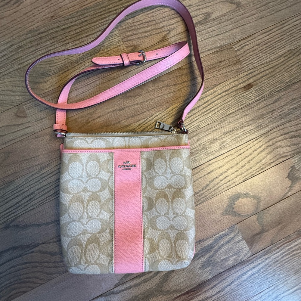 Coach Tan and Pink Monogram Crossbody Bag